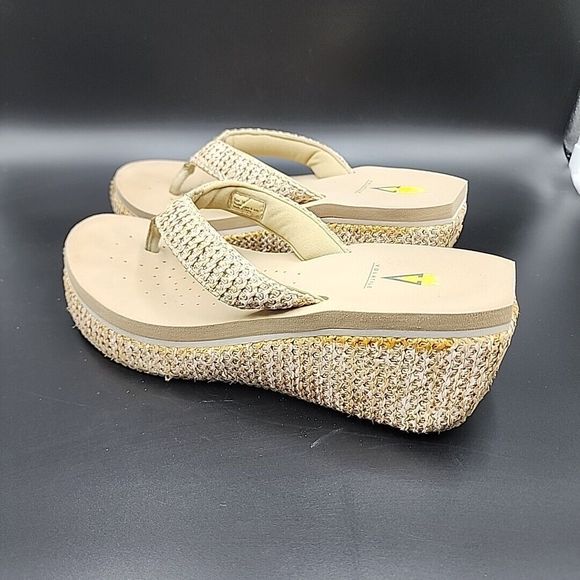 Volatile Bahama Tan Woven Thong Wedge Sandals Women's Size 10 Flip Flop Wedge - Picture 7 of 12